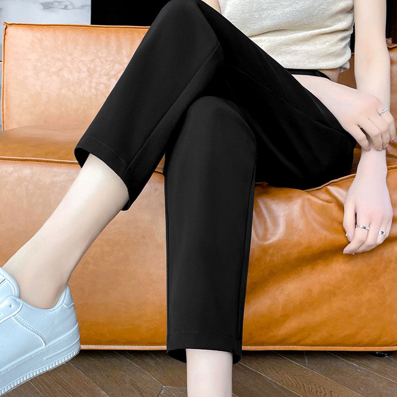 黑色九分西装裤女2025春夏新款薄高腰哈伦女裤职业休闲直筒裤子