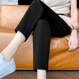 职业休闲直筒裤 黑色九分西装 薄高腰哈伦女裤 女2025春夏新款 子 裤