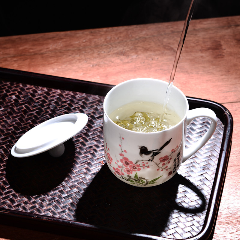 醴陵陶瓷办公室茶k杯带盖玉泥水杯泡茶会议杯子陶瓷礼品订制logo