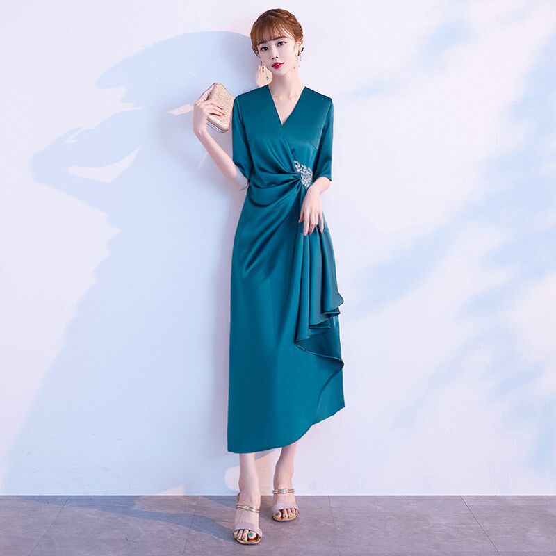 蓝色晚礼服女高级感气质宴会高端妈妈婚宴装敬酒服连衣裙平时可穿