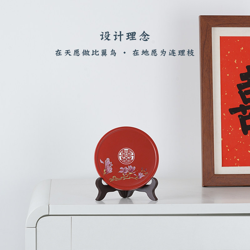 比翼连理结婚陪嫁k新人镜子一对红色陶瓷圆镜便携补妆化妆小镜子