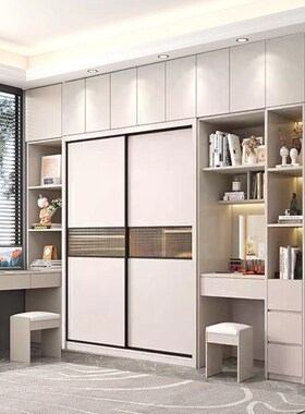 实木质连体书桌推拉门衣柜202z4爆款白色二三门家用卧室组装大衣