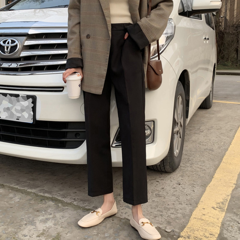 胖mm垂坠西装裤女2024秋新款黑色直筒裤大码宽松显瘦九分休闲裤子