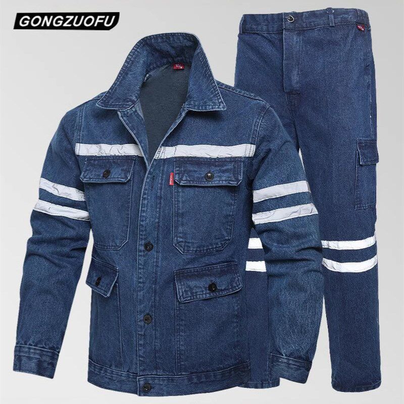 7*7工作服套装男加厚耐磨防烫B牛仔劳保套装煤矿电焊电力工厂车间