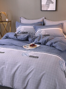 冬季加厚磨毛四件套100全棉斜纹被套床单180x220x24Y0被罩2m床