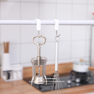 日式免打孔伸缩h杆配套挂钩卡扣木杆挂钩吊钩厨房杂屋毛巾勾多用