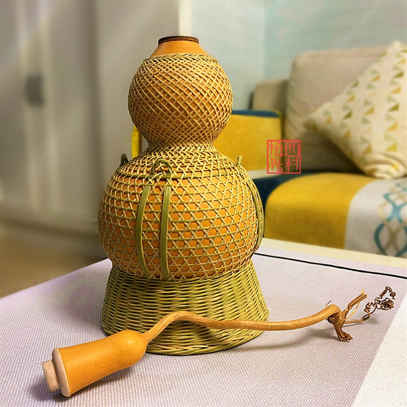 传统编织竹编葫芦手工复古工艺品竹丝编葫芦客厅玄关天然摆件酒茶