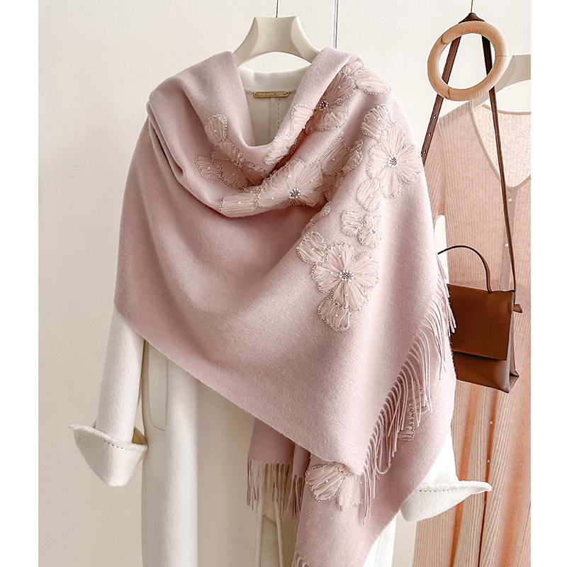 粉色纯羊毛大披肩外搭女2023新款秋冬季 100羊绒围巾旗袍斗篷披风