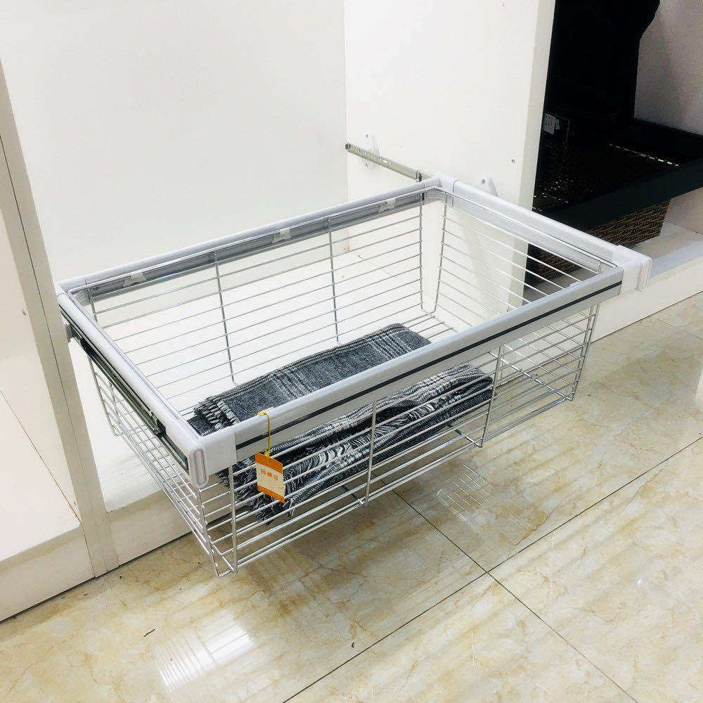 衣柜拉篮抽屉式深浅口伸缩v裤架衣橱衣帽间收纳不锈钢推拉式配件