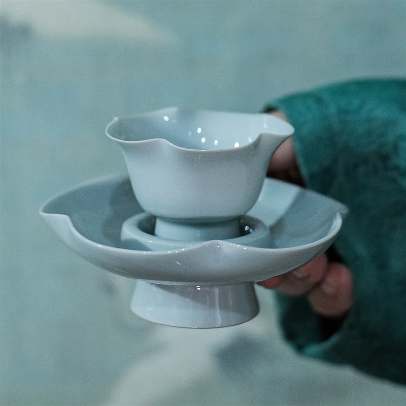 宋研 仿宋耀州窑n秘色青瓷小茶盏杯托 点茶分茶小杯主人杯葵花