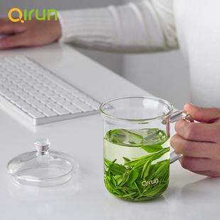 玻璃杯茶水分离茶道杯个人办公带把带盖会P议花茶绿茶泡茶杯子