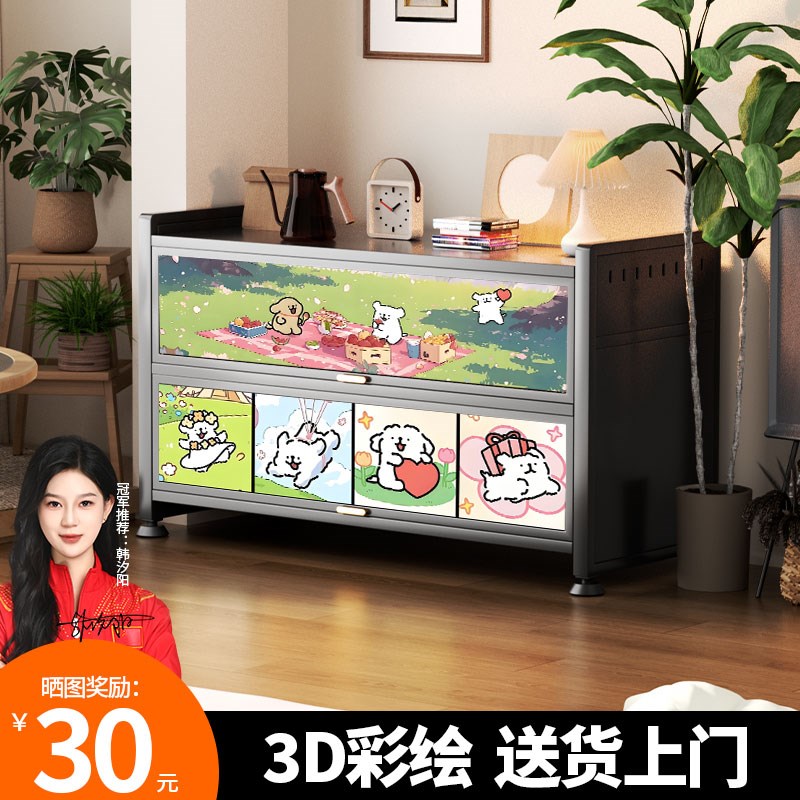 钢制厨房多功能置物架落地三层柜收纳柜家用橱柜储物柜微波炉柜子