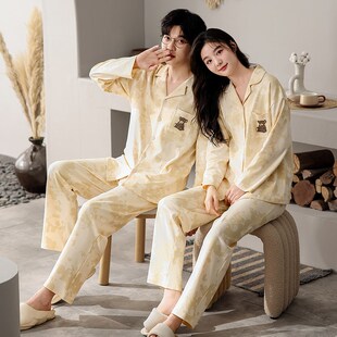 情侣睡衣春秋款纯棉长袖一男一女高级感休闲大码2025年新款家居服