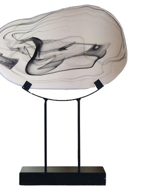 现代中式白色透明水墨q玻璃苔藓样板间玄关书房博古架软装饰品摆