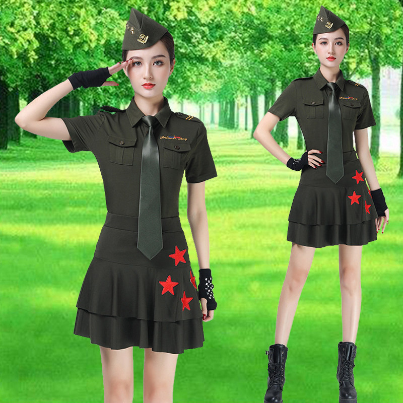 水兵舞服装女广场舞套装舞蹈演出服短袖T恤短裙子2022新款两件套