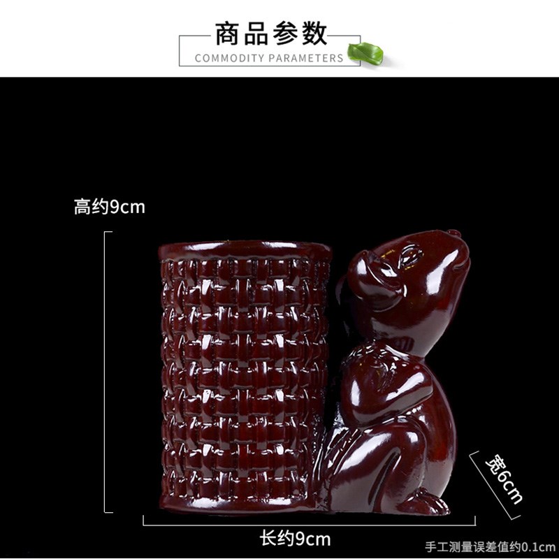 黑檀木雕老鼠笔筒可爱办公室w摆件桌面木质茶具收纳筒茶筒送礼老