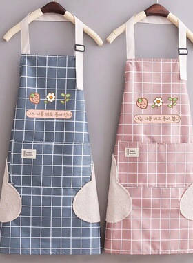 家用厨房防水围裙带擦手2021新款C女防油男士工作服餐饮用薄款罩