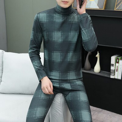 秋冬季青年德绒时尚秋衣秋裤男士薄款保暖内衣套装打Z底衫两件套