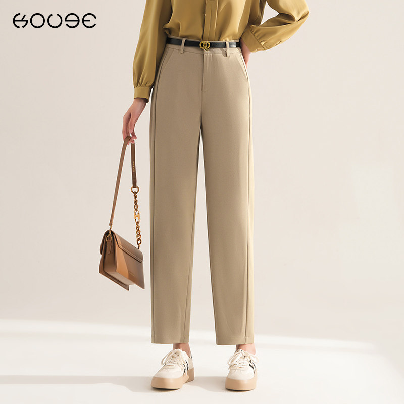 卡其色直筒西装裤女春秋2025新款职业休闲裤修身垂感小个子哈伦裤