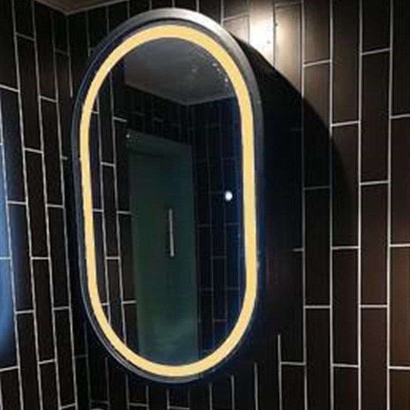 化妆全身挂墙式带灯浴室镜梳妆厕所卫生J间镜子椭圆形柜储物壁挂
