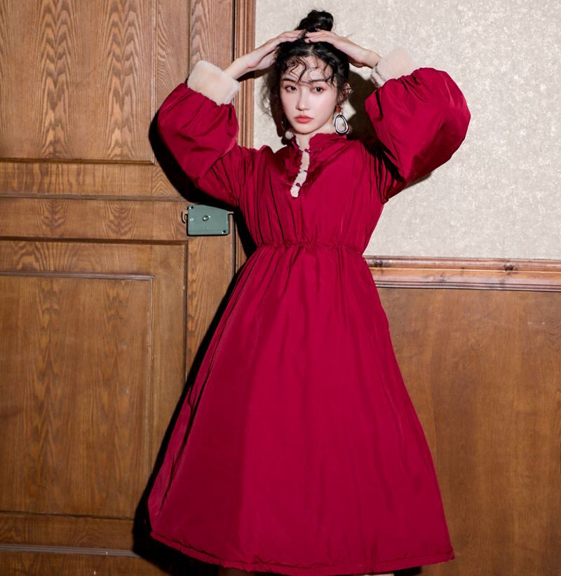 过年旗袍红色拜年服大人中国风女装女新年棉服秋冬加厚改良连衣裙