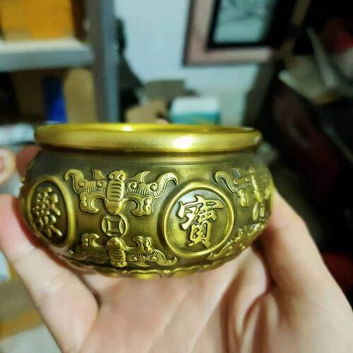 聚宝盆摆件财位客厅o办公室书房收银台招财小号办公桌中式玄关装
