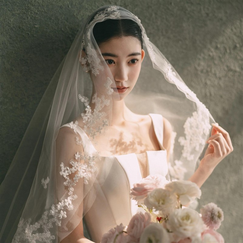 帝凡饰品长版高级蕾m丝弹力网边头纱新娘结婚照相馆拍照硬纱户外