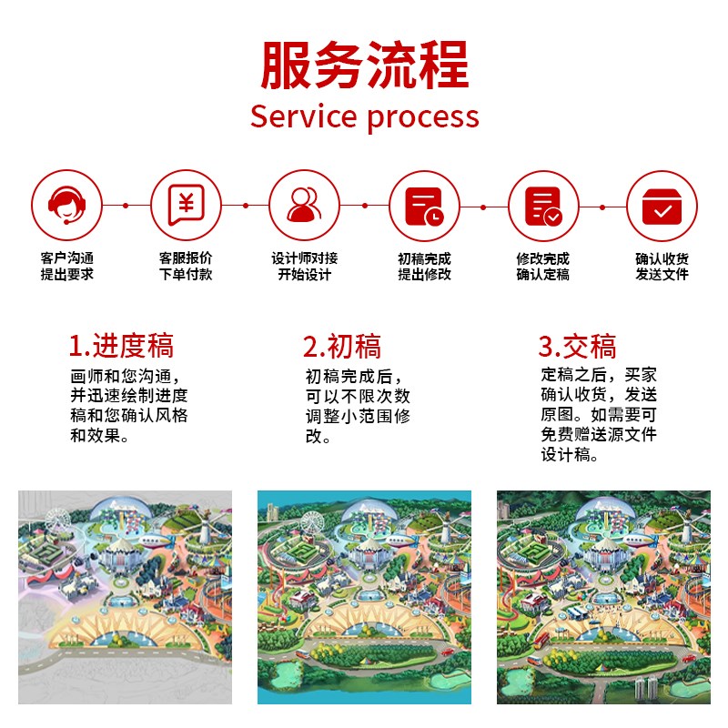 手绘地图定制景点路线图代画卡A通导览图设计旅游景区地理旅行标
