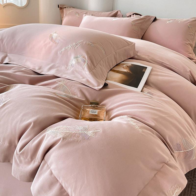 加厚保轻暖全磨毛四件套纯棉刺绣床EZS单被套奢风床笠色款棉纯简