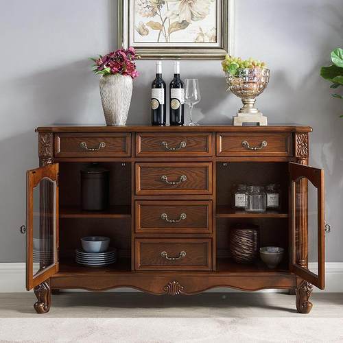 美功式实木储餐边柜茶水柜欧多式客厅酒柜RRD能厨房物柜家用餐厅