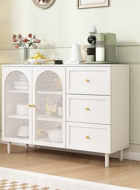 法式奶油藤编餐约边柜FDU酒入户风靠墙一体玄关柜现代简客厅柜茶