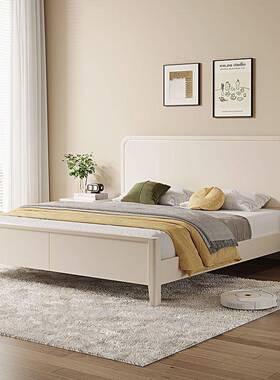 实木床双人床家色用1.502床5单人白主卧榫卯床板床奶油风静音板新