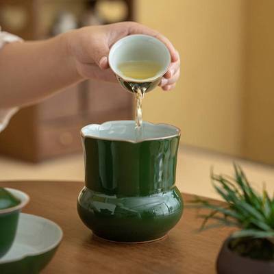 绿釉建水茶渣缸陶瓷茶洗小大号水盂废水桶烟灰缸茶具零配件茶水缸