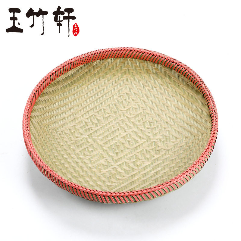 手工竹编圆形无孔簸箕竹筛收纳