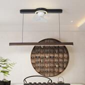 现代E简灯约L胡桃木色D餐吊隐形风扇餐厅灯497一字型静音实木灯具