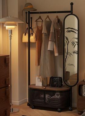 可移动挂衣置帽物架子卧室架落地式衣架全身镜一NQA体式落地挂衣