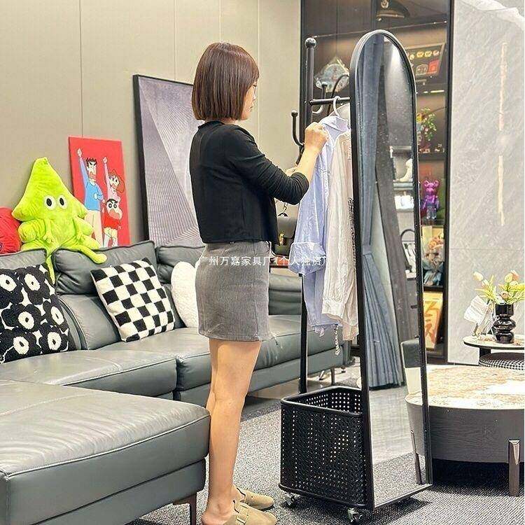 奶油风全身镜可移动万向轮一穿衣落地试镜衣帽衣架GW-CHJ00脏衣体