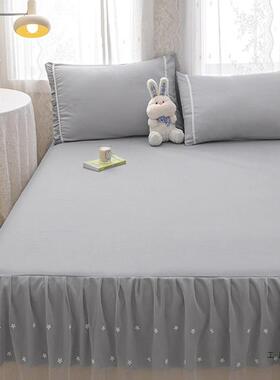 2025床水洗棉裙色单件双人蕾丝花边公主风纯床罩带裙边款F5M7HT8T