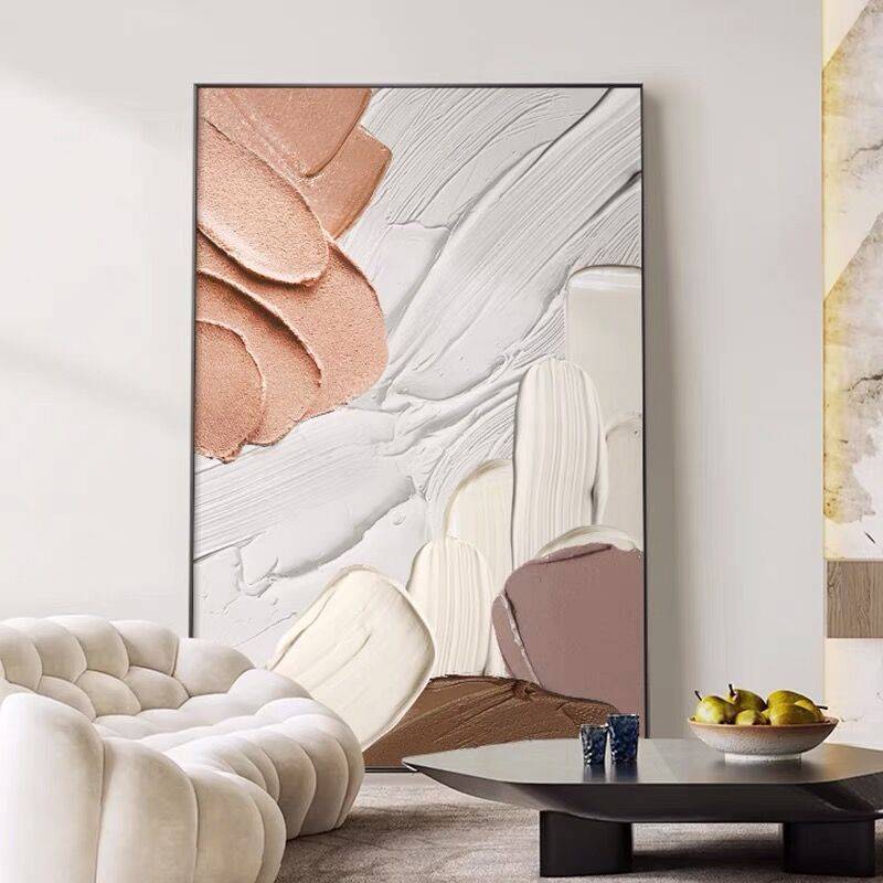 纯手绘色块肌理抽象装饰画现代简约客厅玄关挂画大落地画立体油画图片