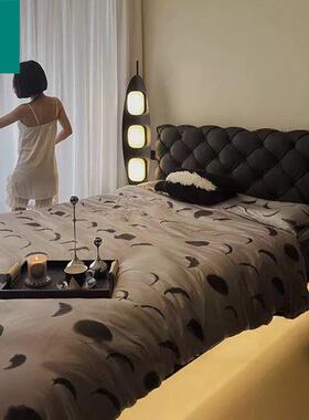 式黑色高皮床悬浮意主卧SCG床现代简约轻奢双床端人大气拉扣极简