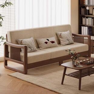 新中式实木BAI发客厅2025新款沙氏美学家具宋四位直排木人制布艺