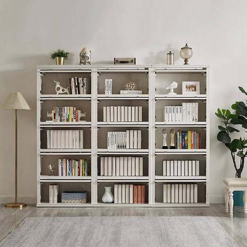 美式木书墙柜客厅落地书架实防尘饰玻璃门装柜靠SG0022一体储物柜