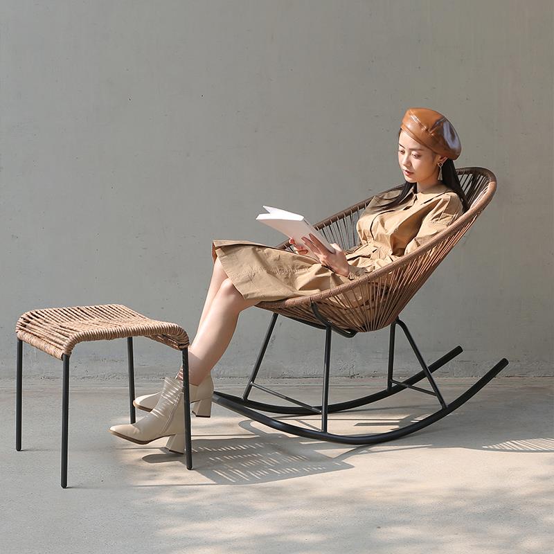 6阳台小藤茶R几藤三件套椅组合休闲茶桌庭F76S99SH院编懒人摇椅防