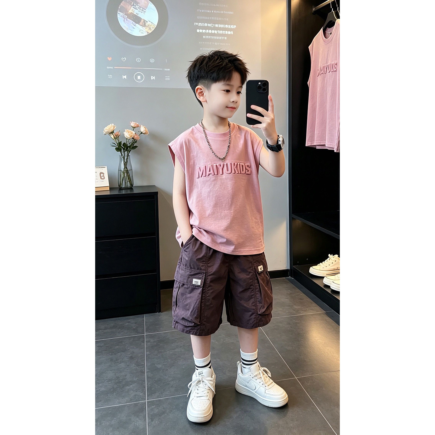 大童男套装潮帅气时髦夏季图片