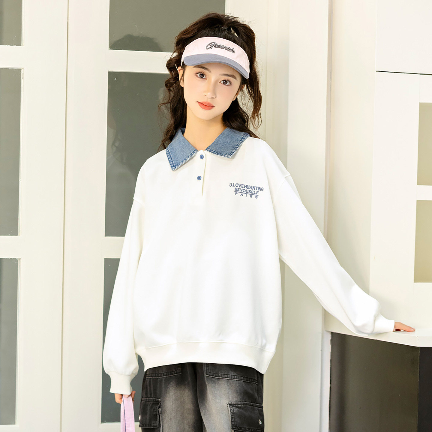 初高中生polo卫衣春秋款2026新款青少年宽松休闲翻领假两件上