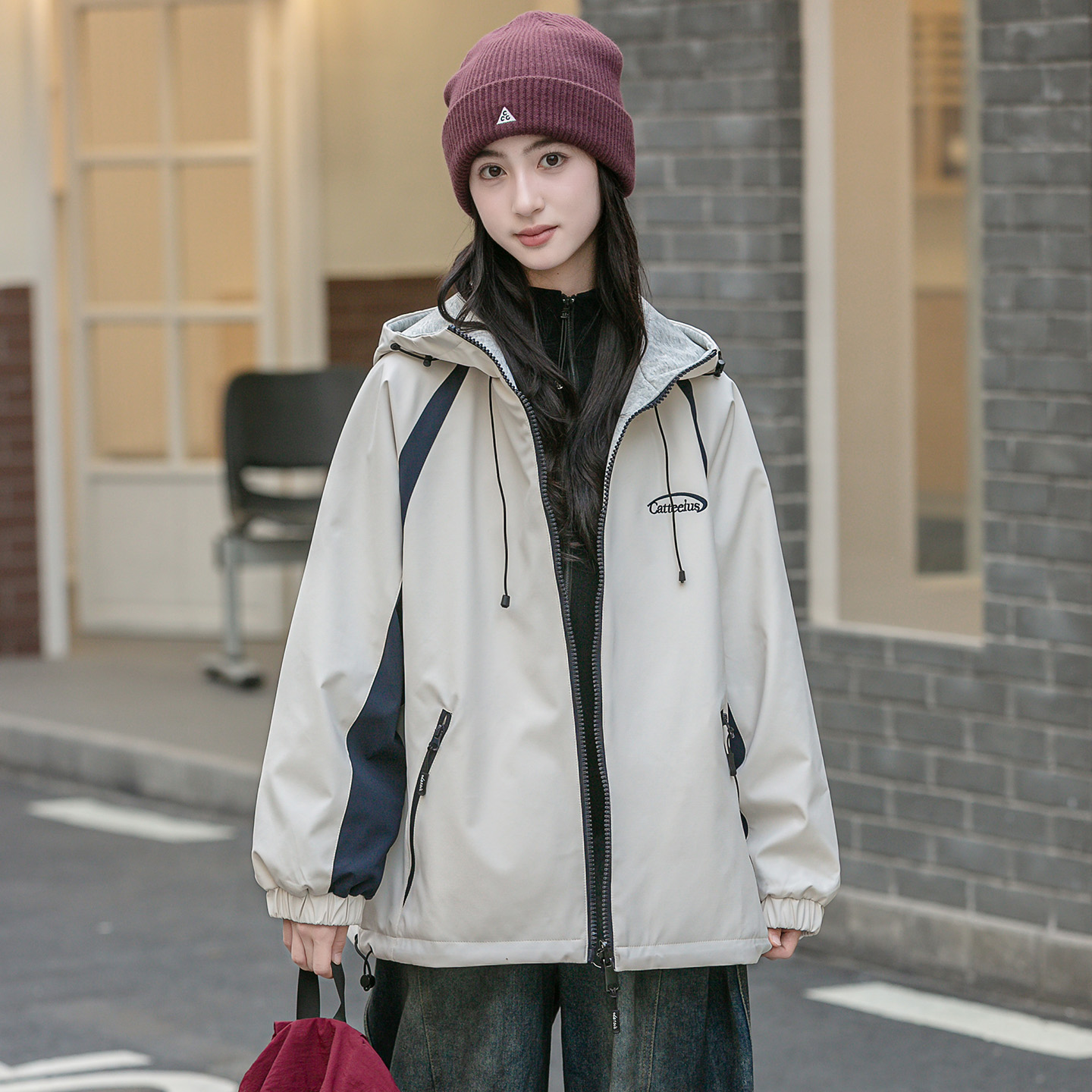 女大童外套2025春秋款新款初中生少女秋装两面穿休闲连帽上衣