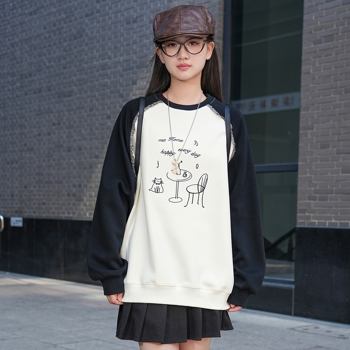女大童宽松卫衣初大版型春秋款高中生2025新款青少年秋季打底衣服