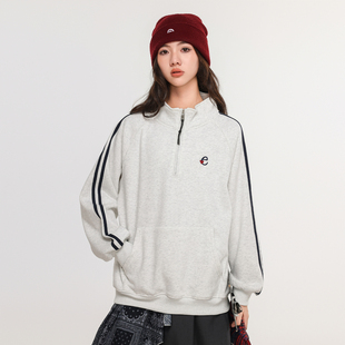 女大童拉链半高领卫衣秋冬季2025新款初中生少女加绒加厚保暖上衣