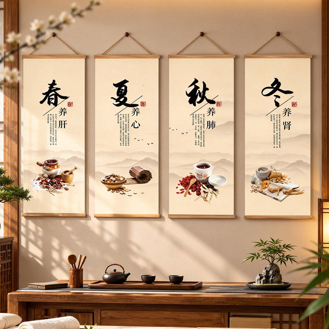 中医养生四季挂布挂画美容院