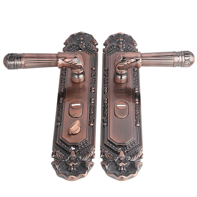 新防盗门拉手 锌合金红古铜大门锁面板把手9927 欧式对开门拉手